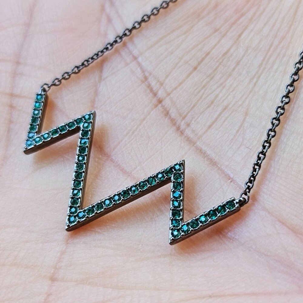 Nadri Necklace Hematite Tone Zig Zag Pendant Cubic Zirconia Jewelry